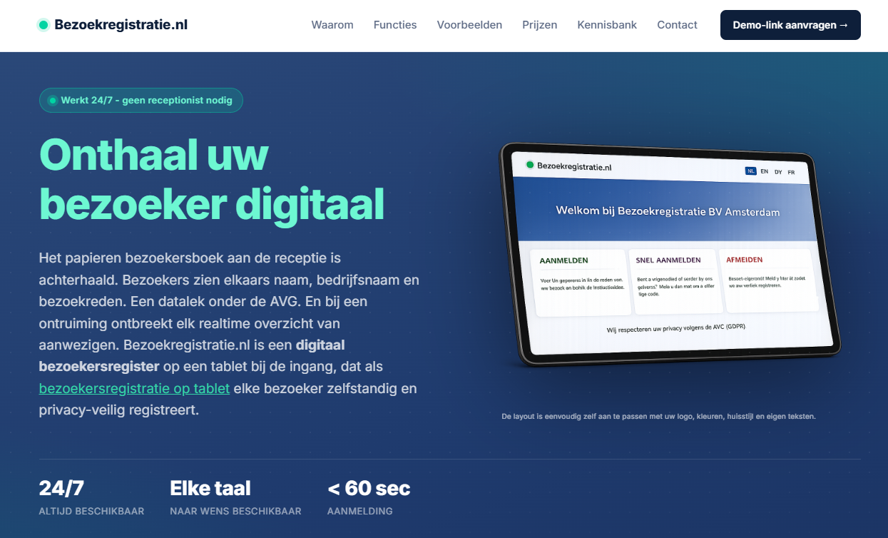 Marketingwebsite van Bezoekregistratie.nl